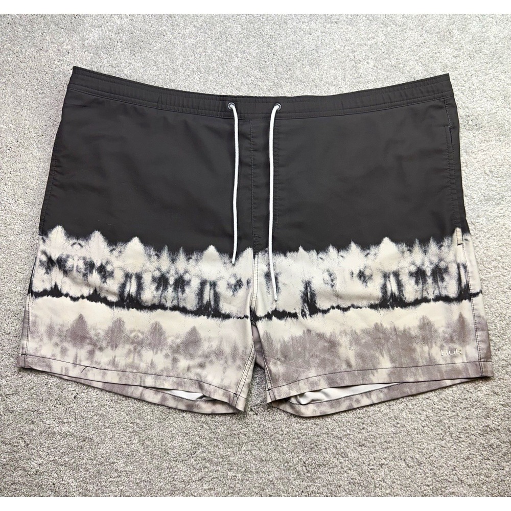 Huk Performance Fishing Swim Trunks Mens XXL Tie Dye Board Shorts Black White